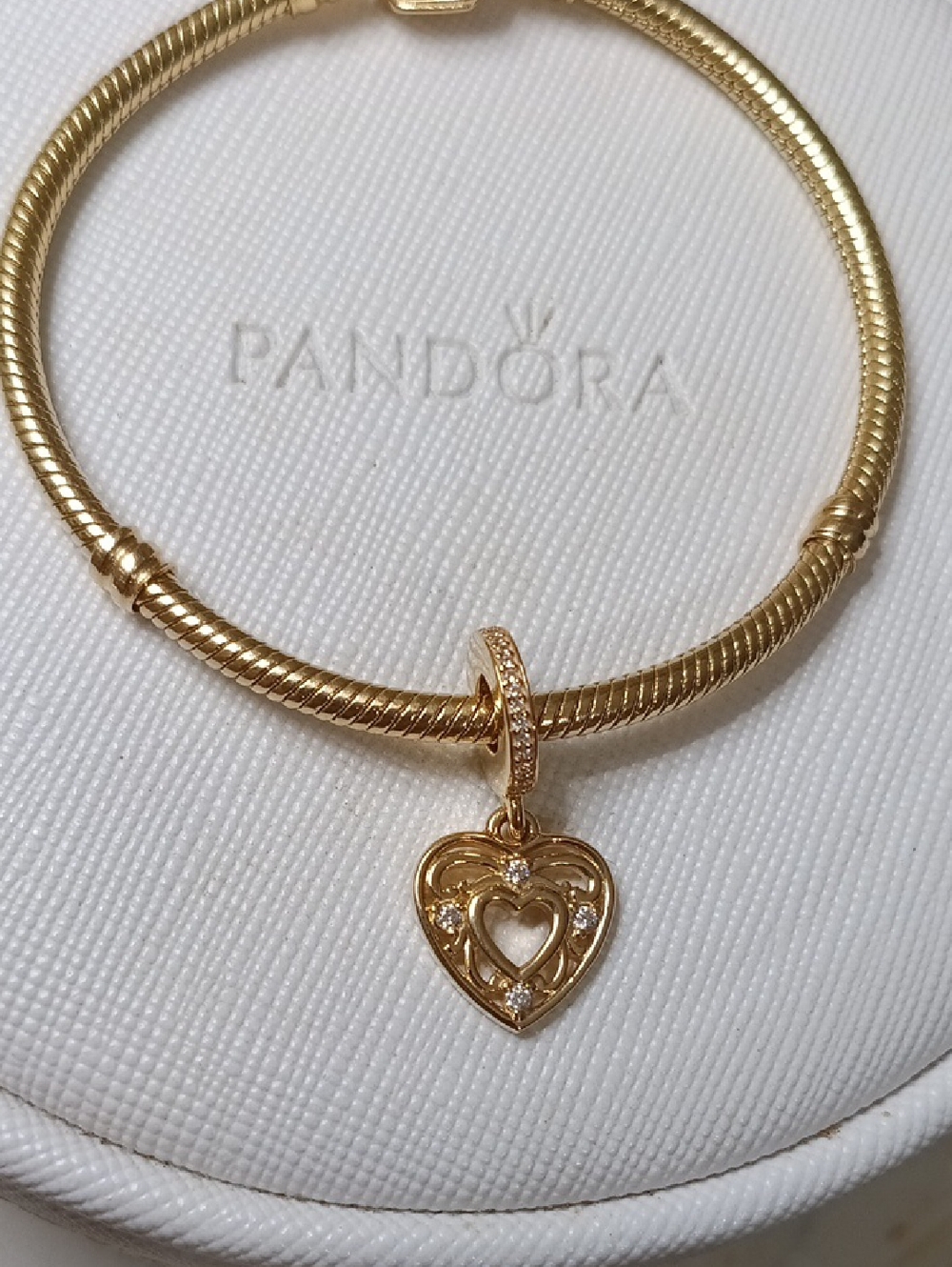 Pandora 14k Solid Gold & CZ Romantic Heart Charm/Pendant (Charm Only)